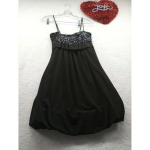 Morgan 4 Ever Brand Little Black Dress Sequined Bubble Hem Empire Waist Size S